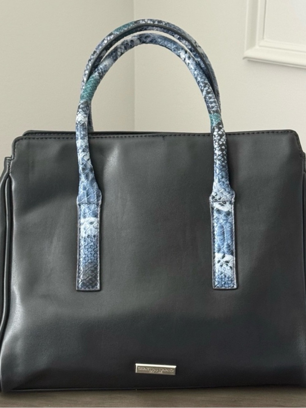 Christian Siriano New York Black Faux Leather Tote with Python Handles